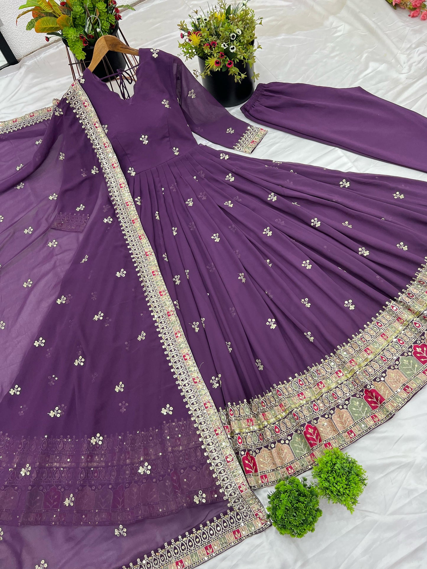 Purple Color Beautiful Anarkali Gown in Georgette Fabric