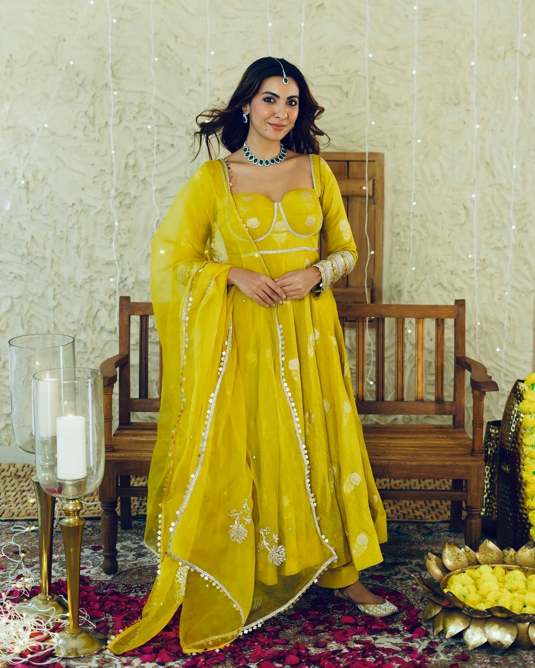 Beautiful Yellow Color Anarakli Gown Chinon Fabric