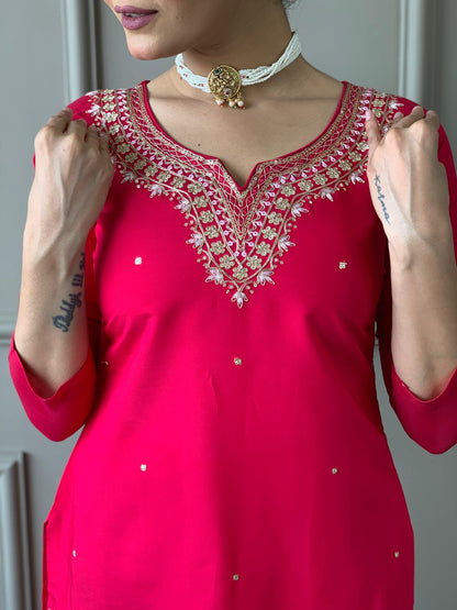 Kurti Duptta And Bottom Set in Red Color