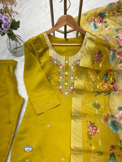 Trending Musturd Color Beautiful Summer Wear Kurti Pent Set