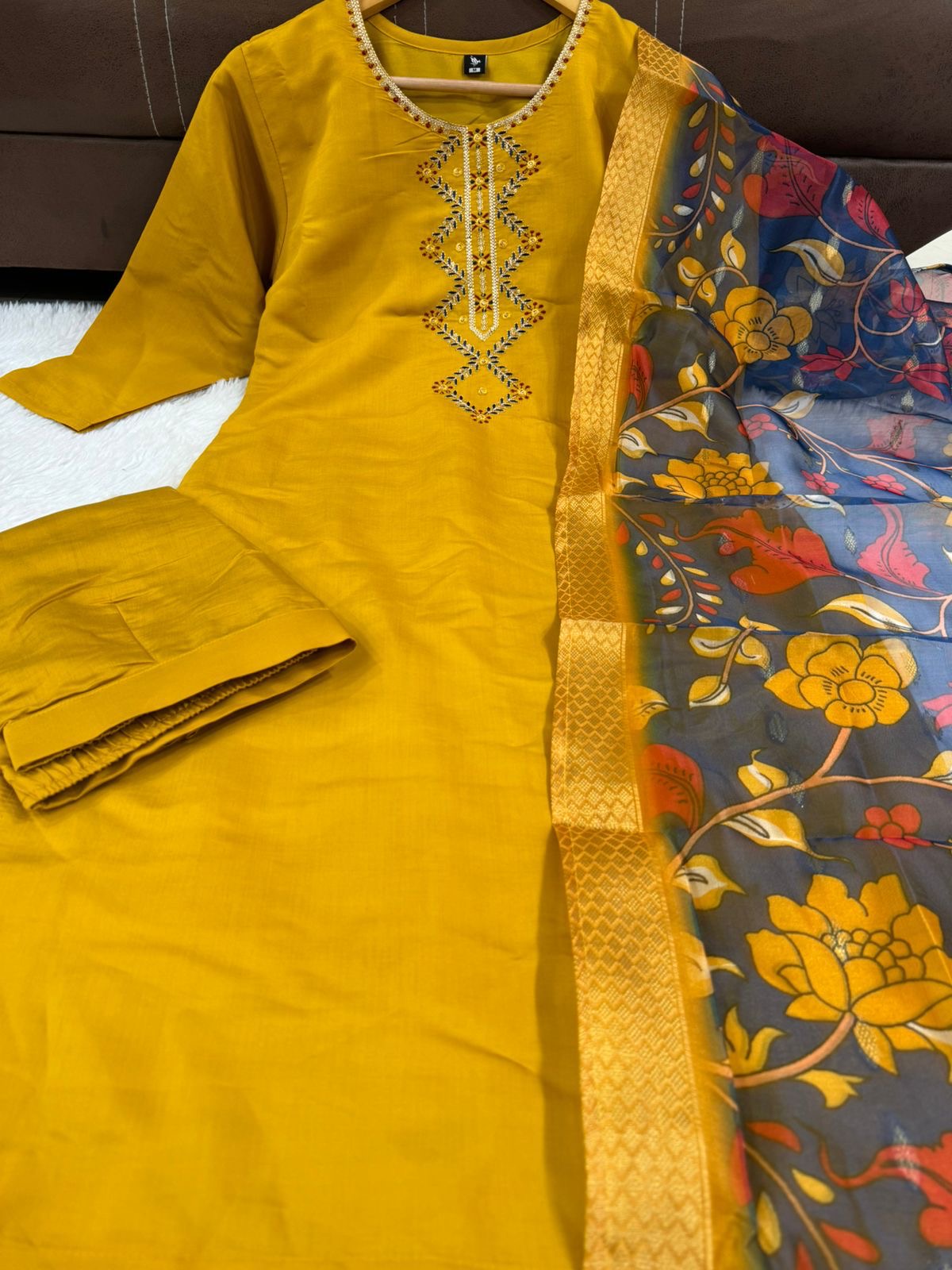 Yellow Color Beautiful Daily Wear Kurti Pent Set with Dupatta