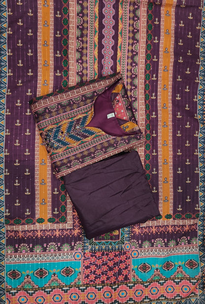 Purple Color Beautiful Chanderi Cotton Fabric Suit in big size