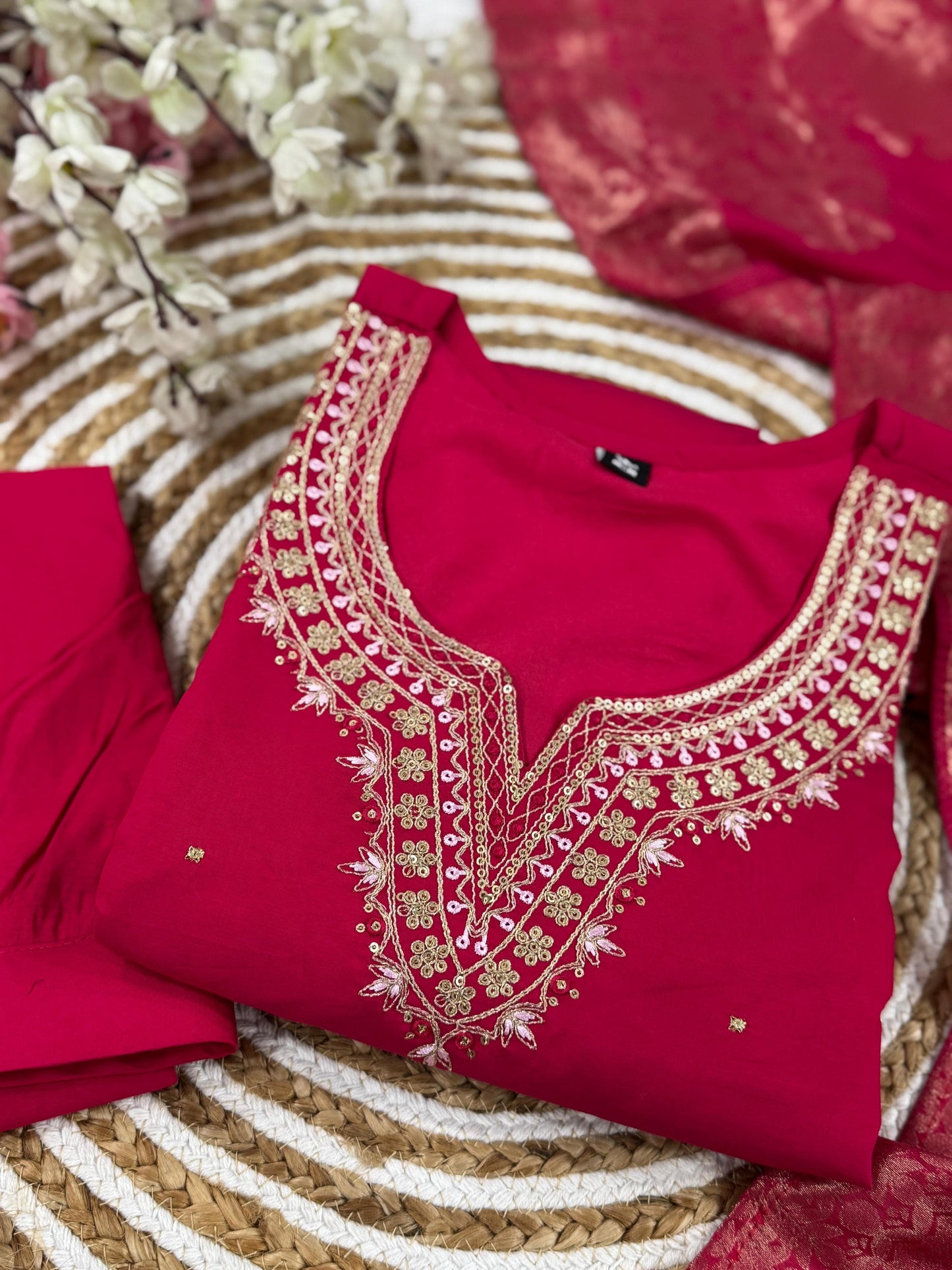 Kurti Duptta And Bottom Set in Red Color