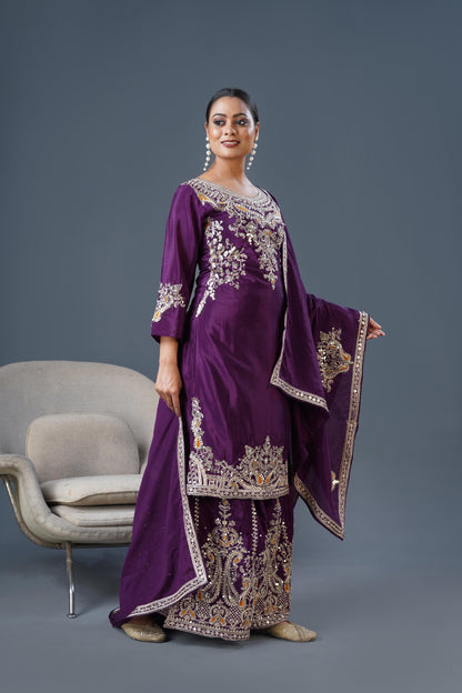 Purple Color Partywear Dress in Chinon Fabric Readymade Suit