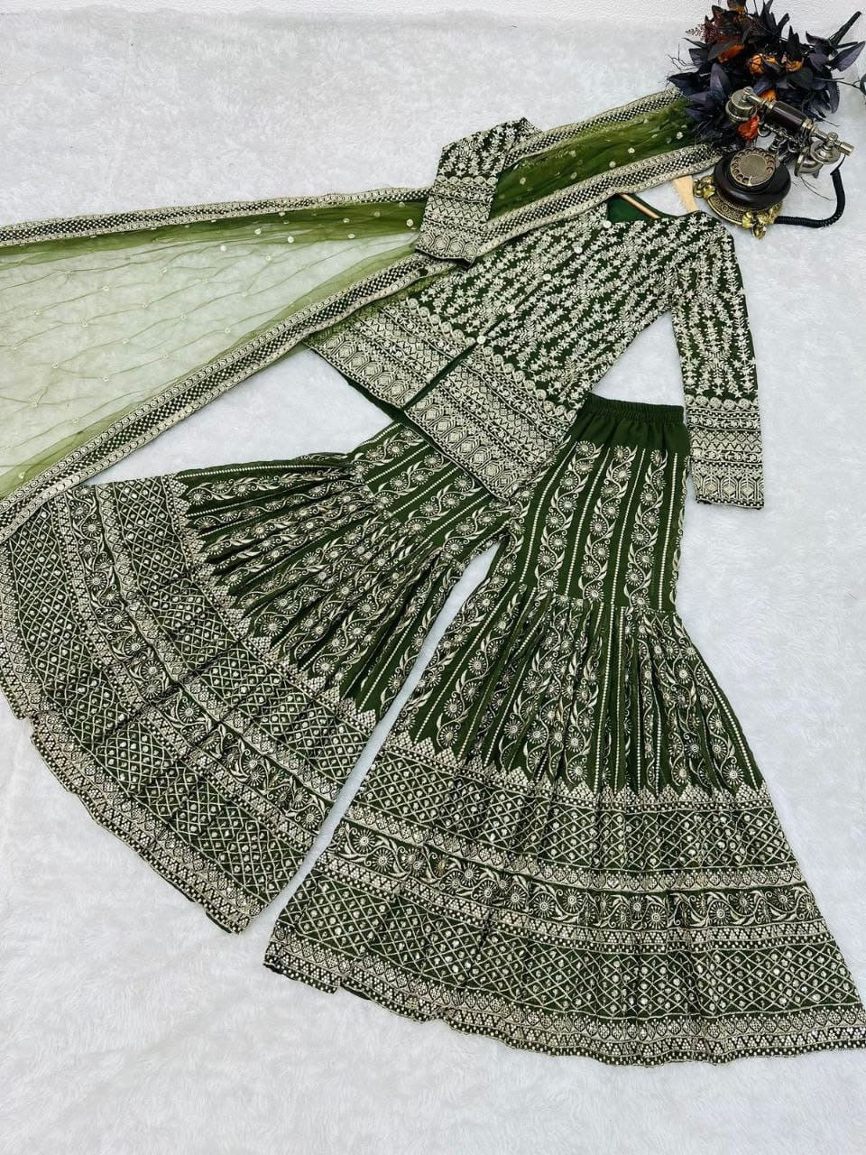 Green Color Sharara in Georgette Fabric