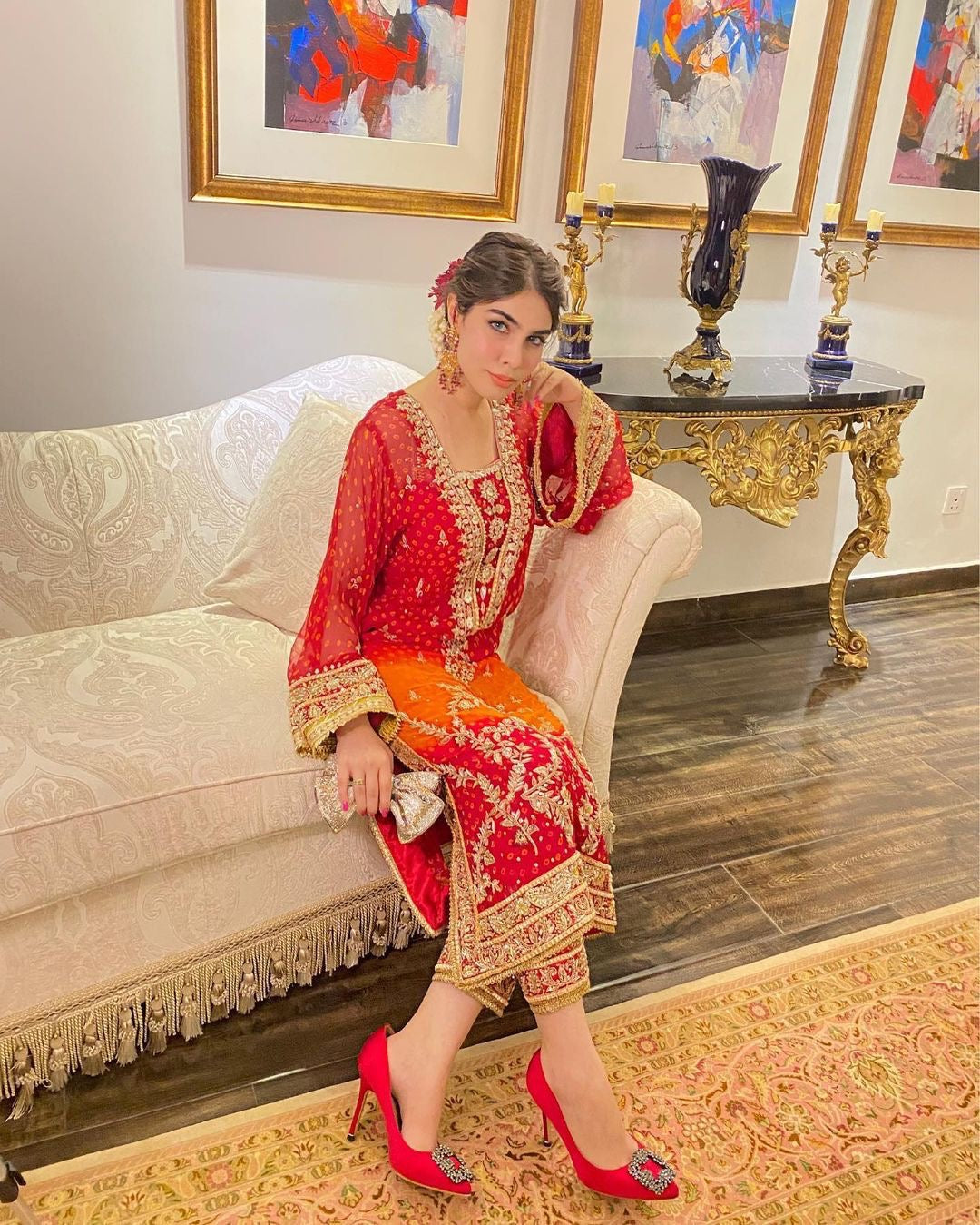 Beautiful Red Orange Color Georgette Fancy Suit