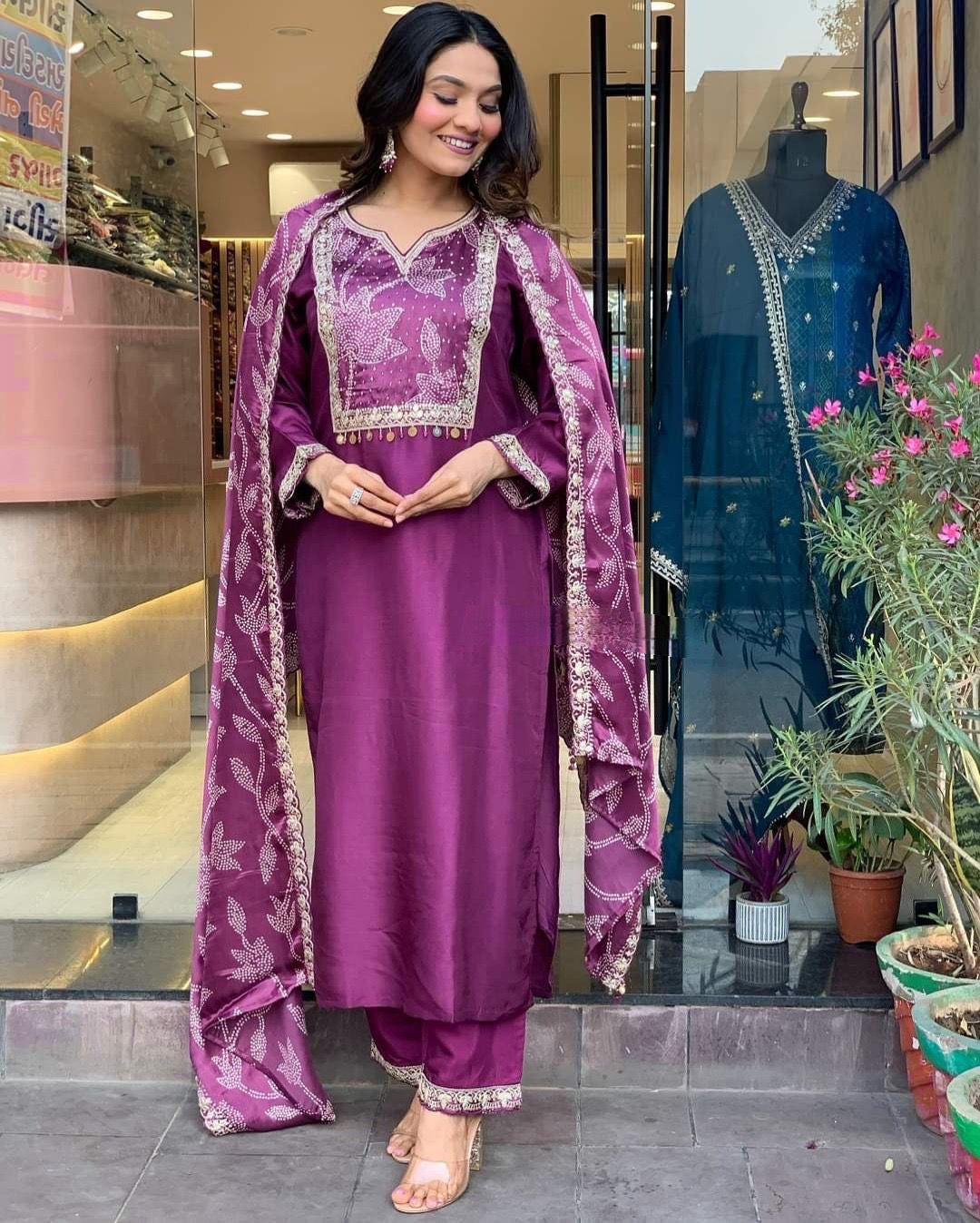 Purple Color Beautiful Daily Wear Kurti Pent Set