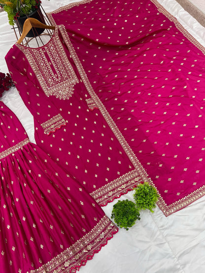 Pink Color Beautiful Partywear Sharara Suit