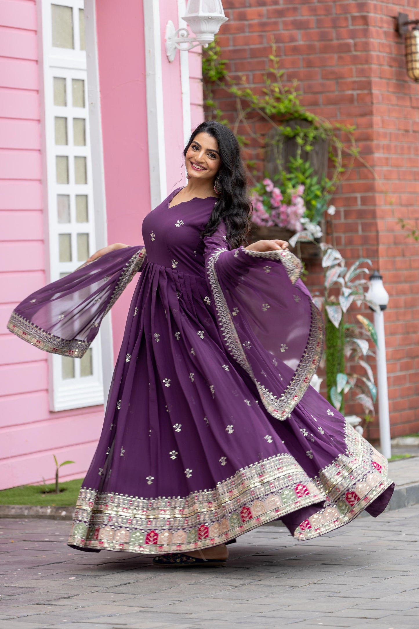 Purple Color Beautiful Anarkali Gown in Georgette Fabric