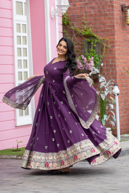 Purple Color Beautiful Anarkali Gown in Georgette Fabric