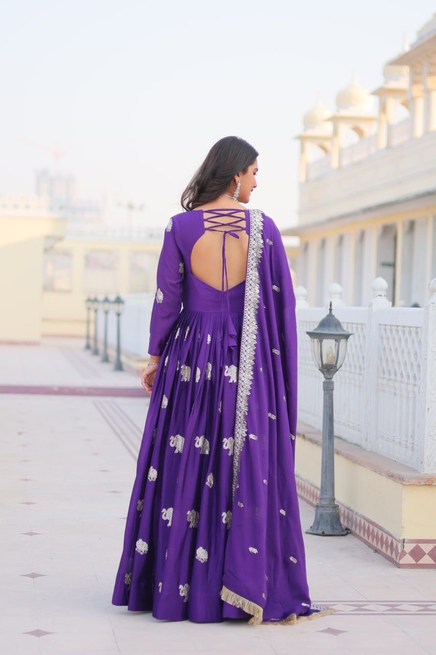 Purple Color Beautiful Anarkali Gown In Gerogette Fabric