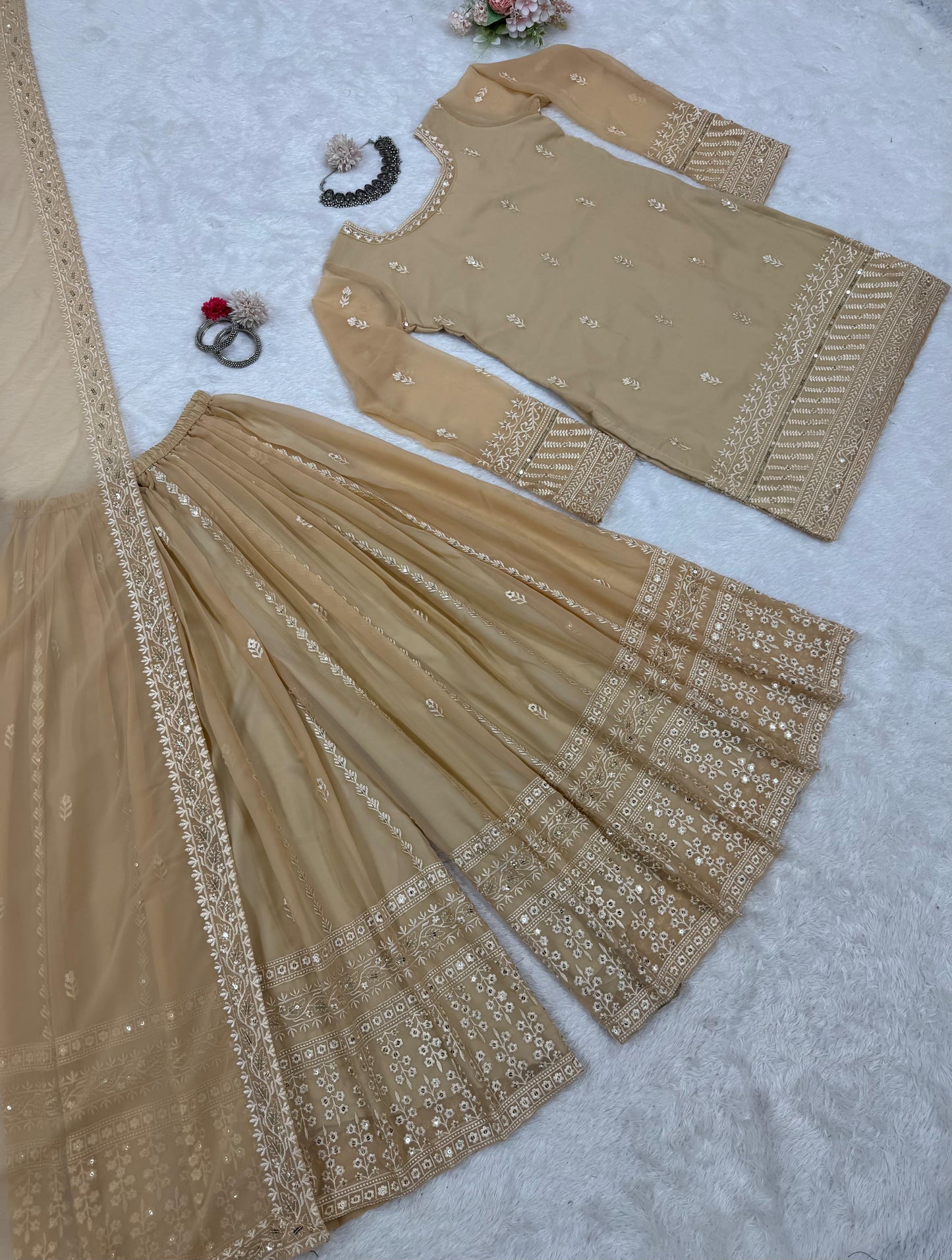 Cream Color Beautiful Partywear Dress