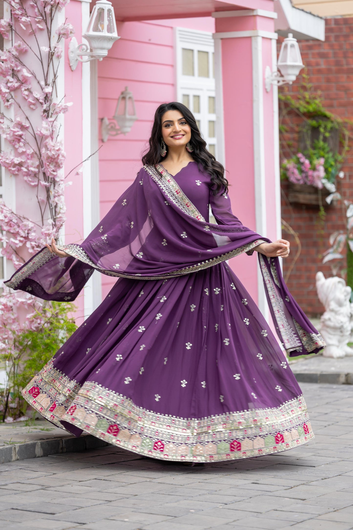 Purple Color Beautiful Anarkali Gown in Georgette Fabric