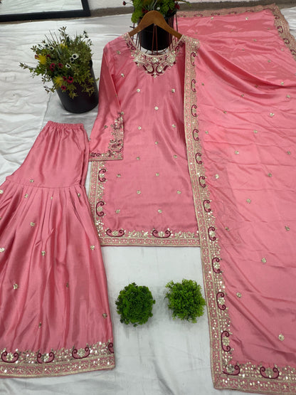 Party Wear Look Top-Plazzo And Dupatta With Heavy Embroidery Work