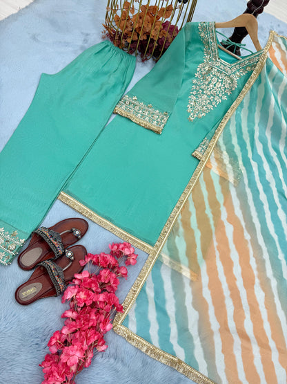 Designer Partywear Heavy Pakistani Suit in sky blue color