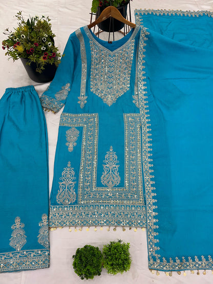 Light BLue Color Beautiful Partywear Dress in Chinon Fabric