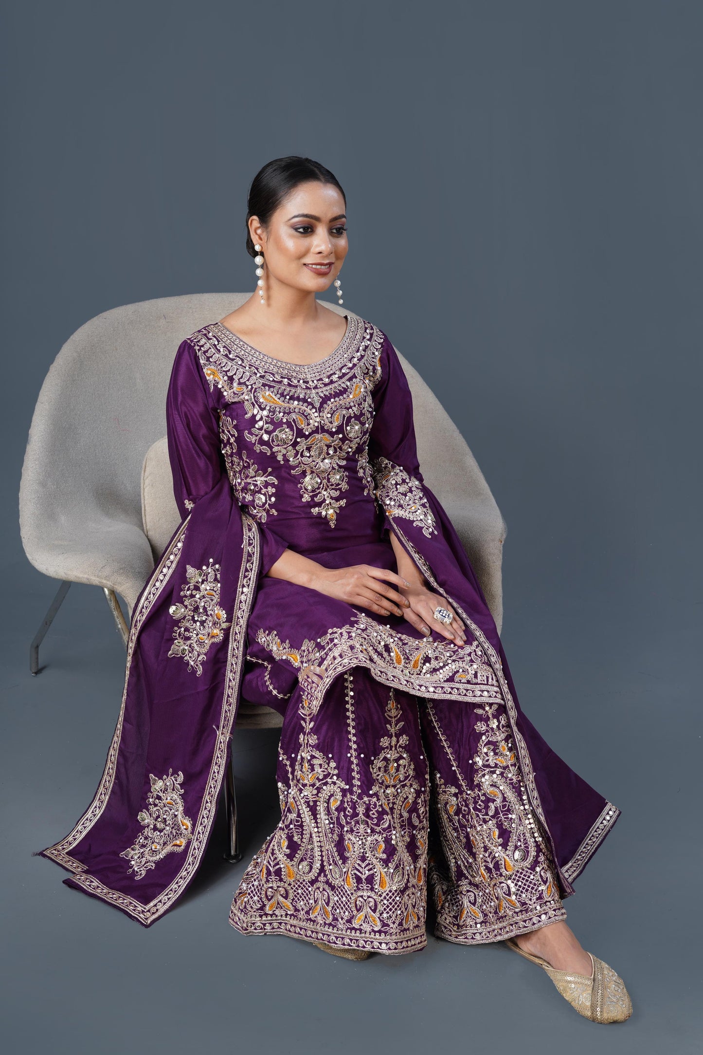 Purple Color Partywear Dress in Chinon Fabric Readymade Suit