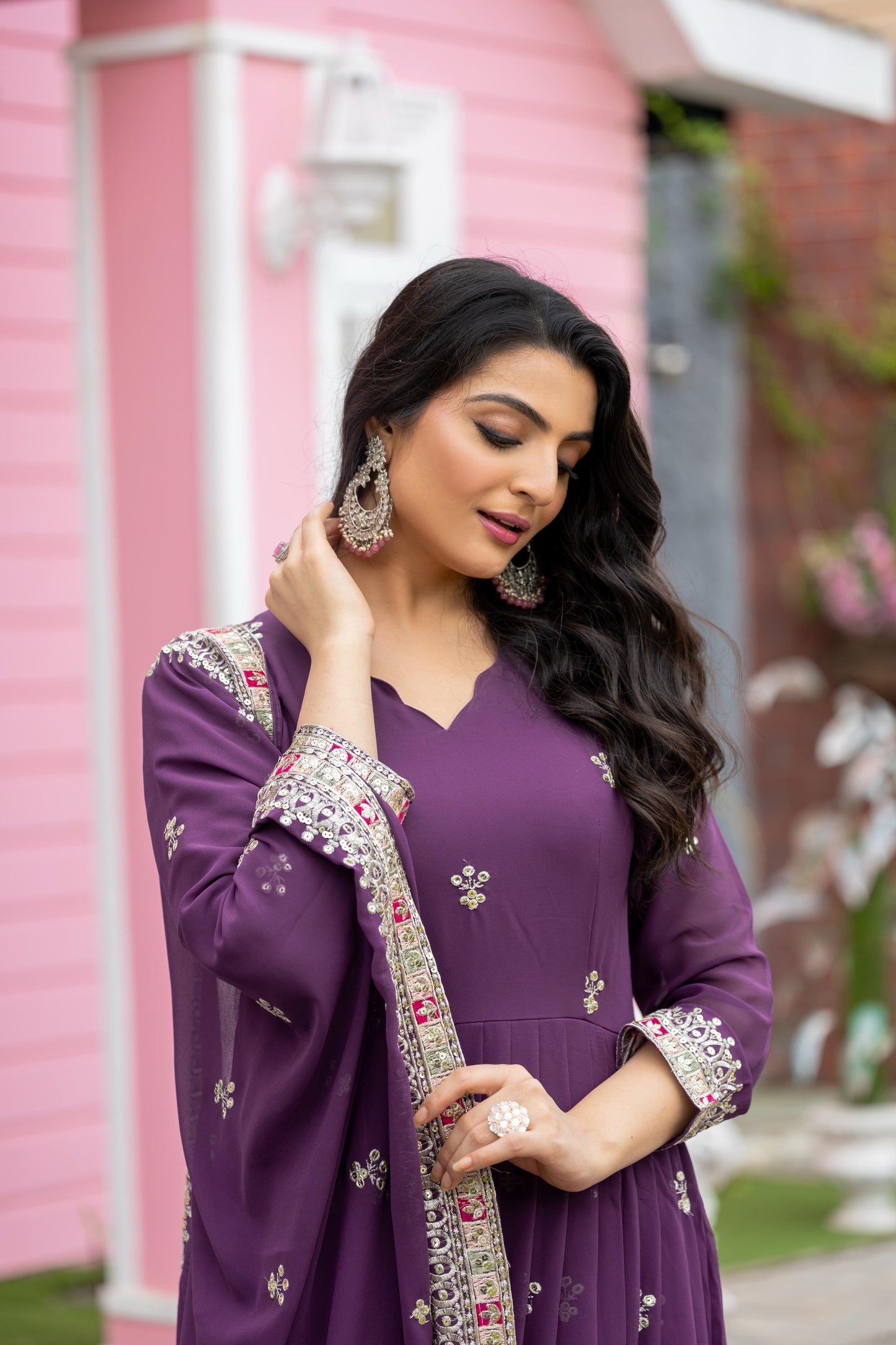 Purple Color Beautiful Anarkali Gown in Georgette Fabric