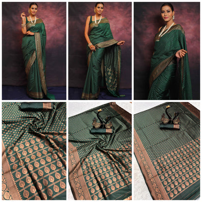 Dark Green Color Beautiful Silk Saree for daily Wear Use