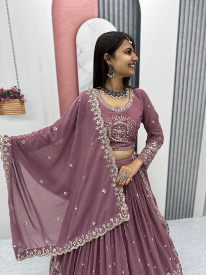 Light Peach Color Beautiful Lehenga Choli In Georgette Fabric