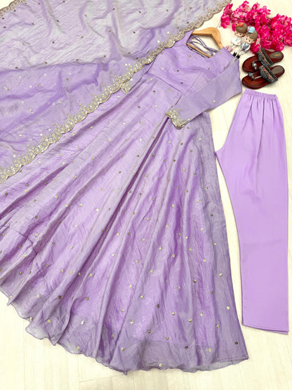 Purple Color Beautiful Crush Silk Gown