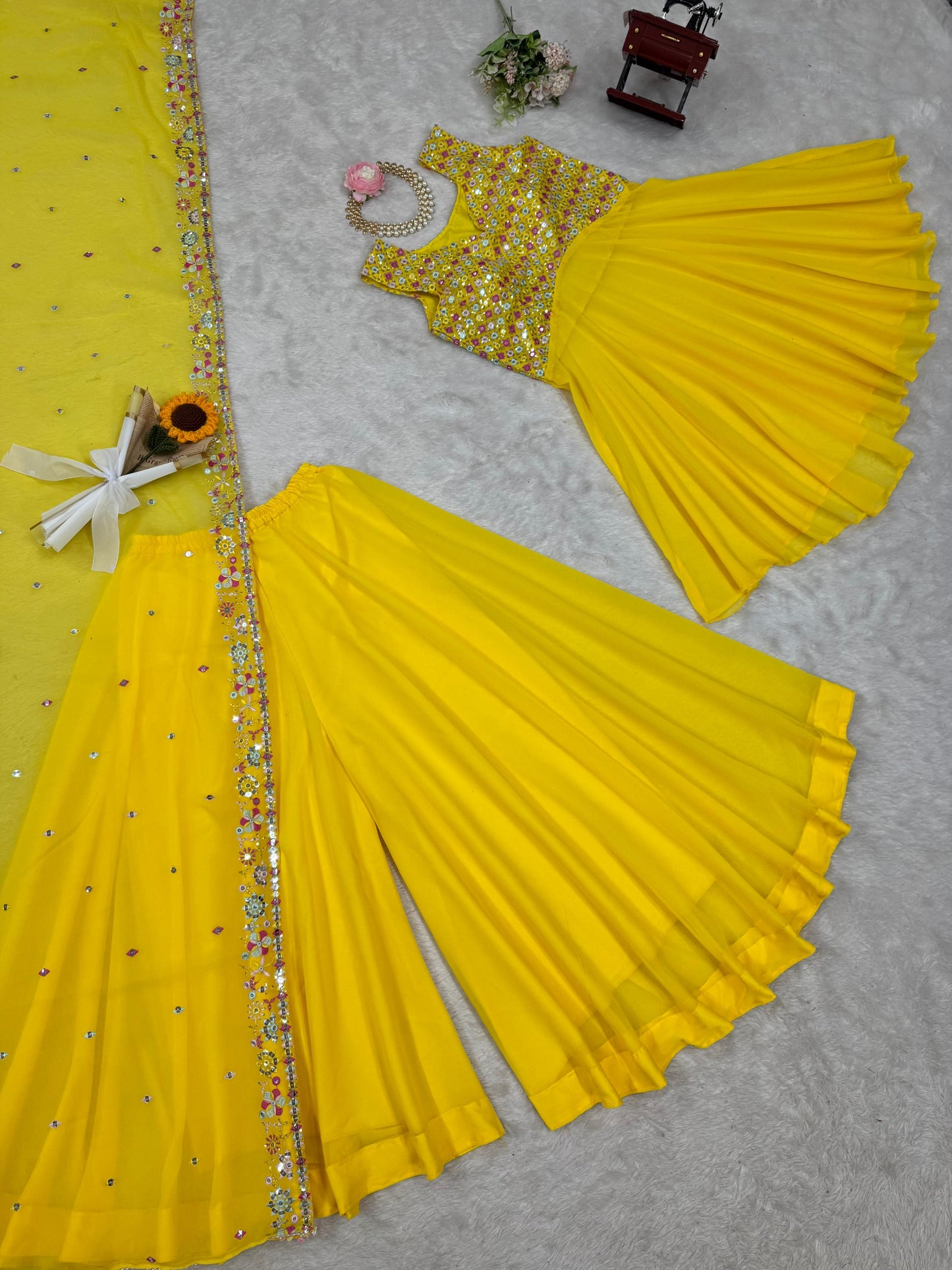 Yellow Color Beautiful Georgette Fabric PLazo Suit