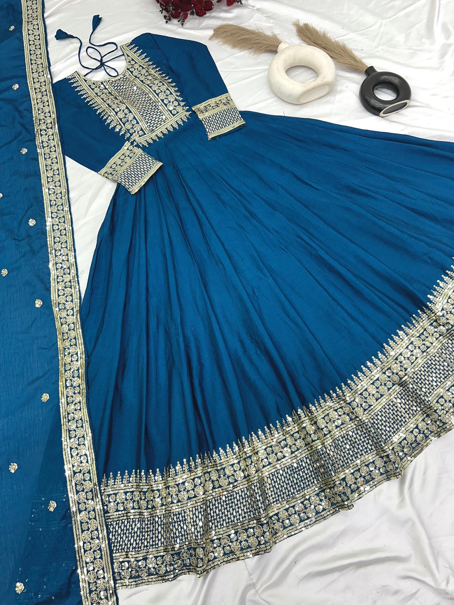 Designer Party Wear Look Gown-Dupatta In Heavy Embroidery Sequence Work