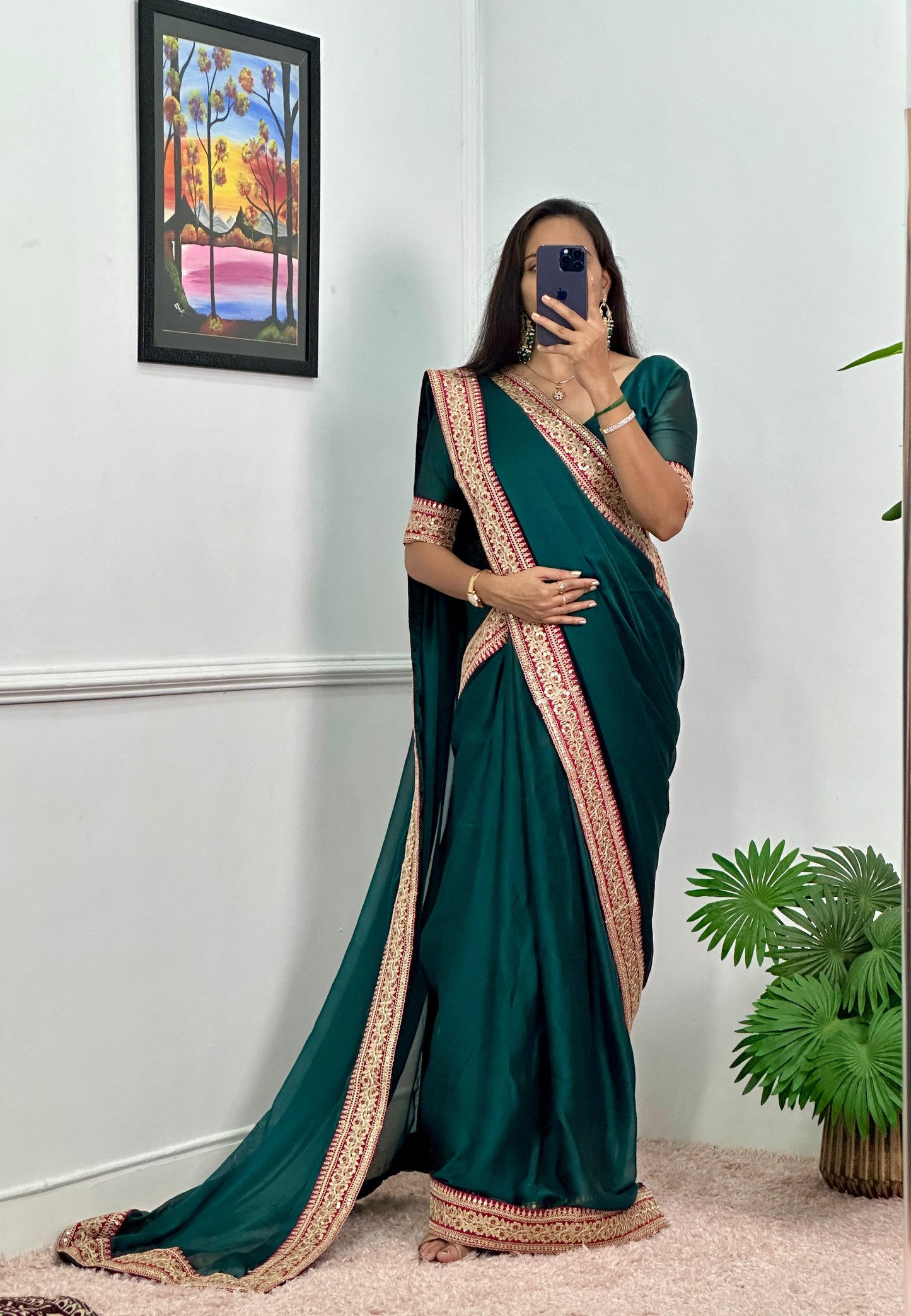 Ready To Wear Pocket Saree With Lace Border Work And Fully Stitched