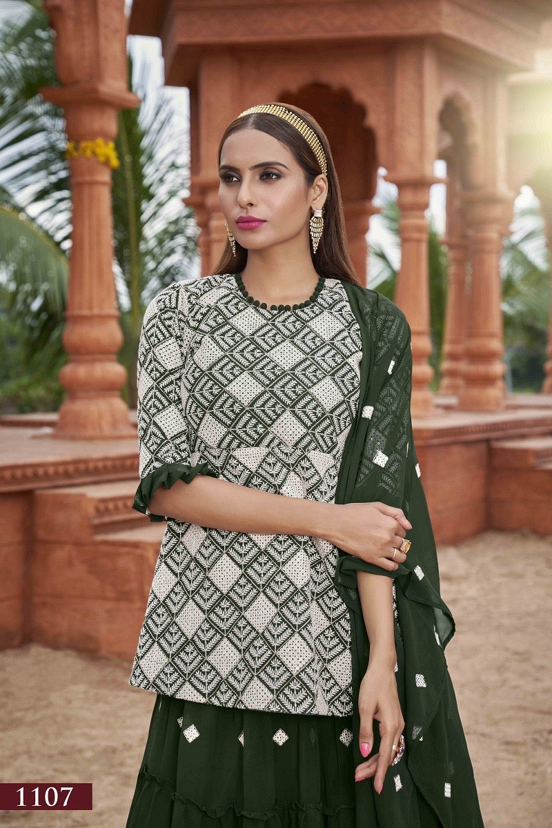 Green Color Beautiful Top + skirt Dress in georgette fabric