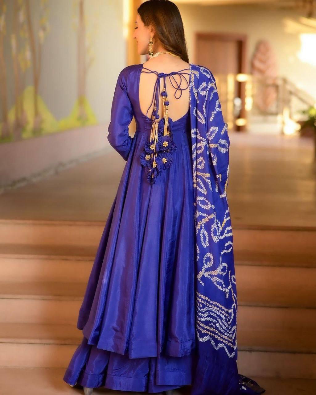 Blue Color Beautiful Silk Suit Gown For Small Family function