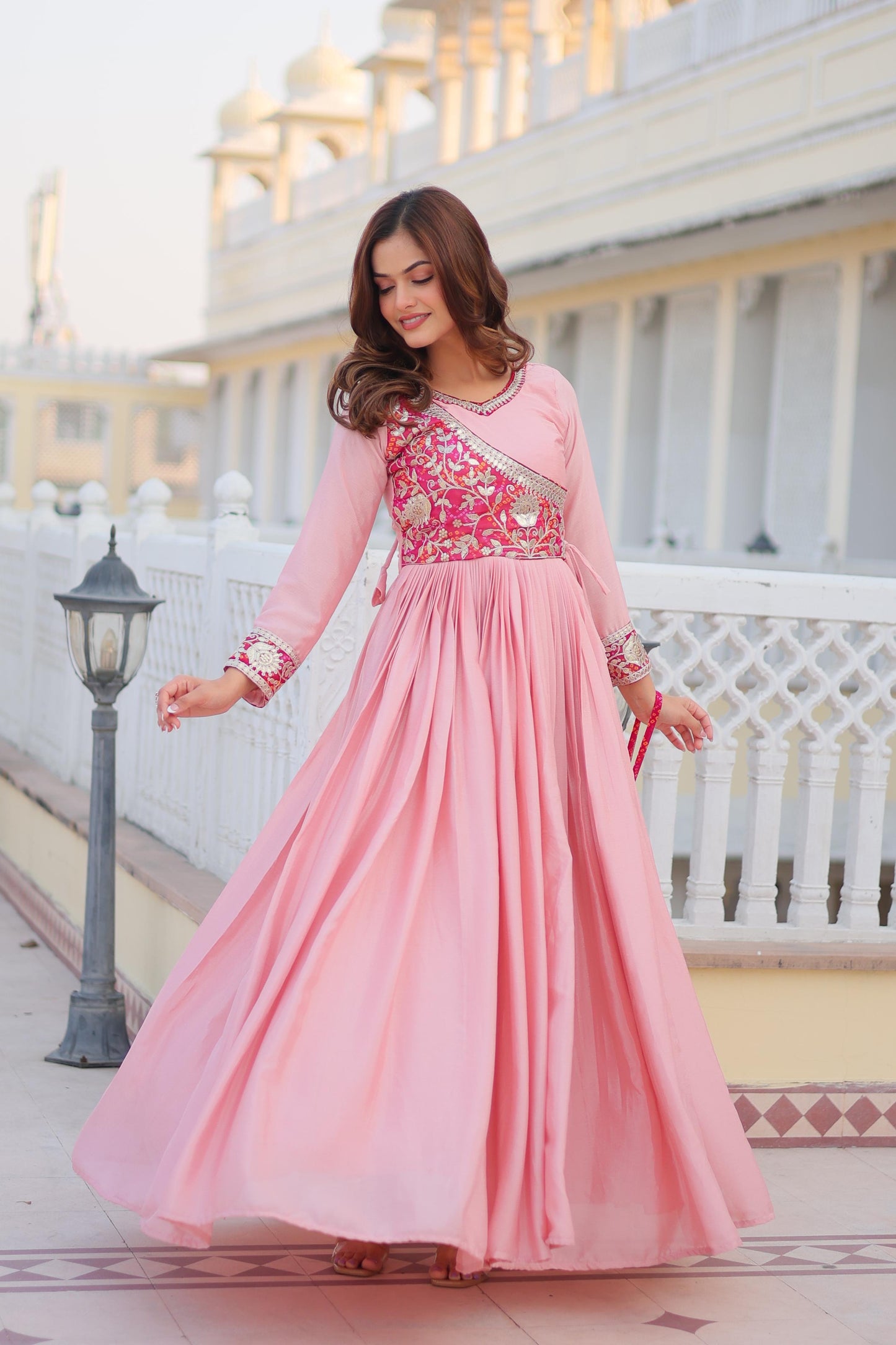 Pink Color Chinon Fabric Anarkali Gown