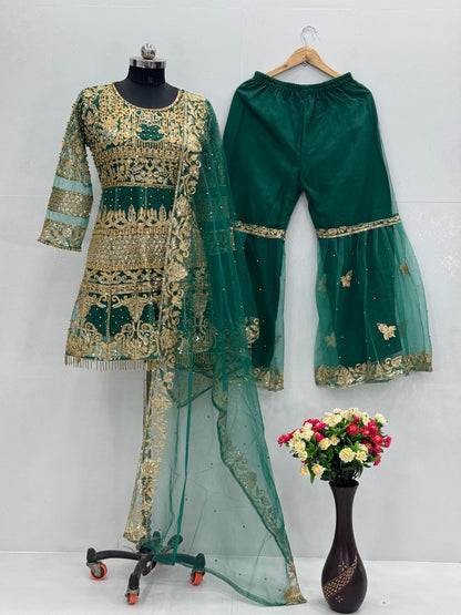 Green Color Beautiful Heavy Partywear Suit