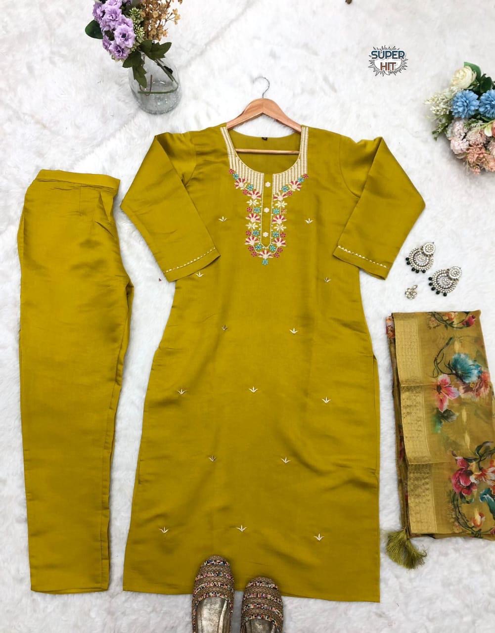 Trending Musturd Color Beautiful Summer Wear Kurti Pent Set