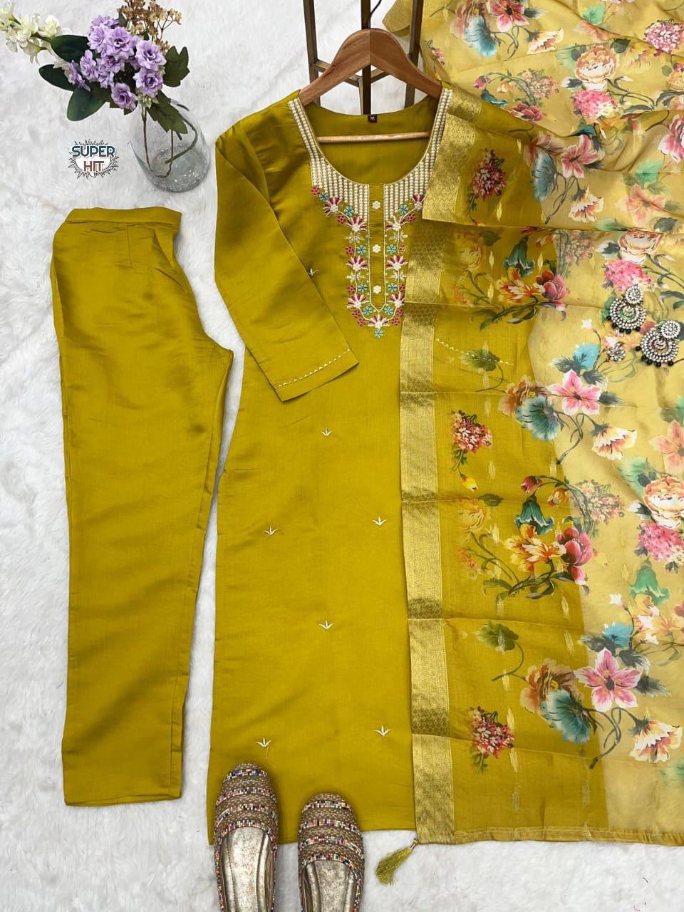 Trending Musturd Color Beautiful Summer Wear Kurti Pent Set