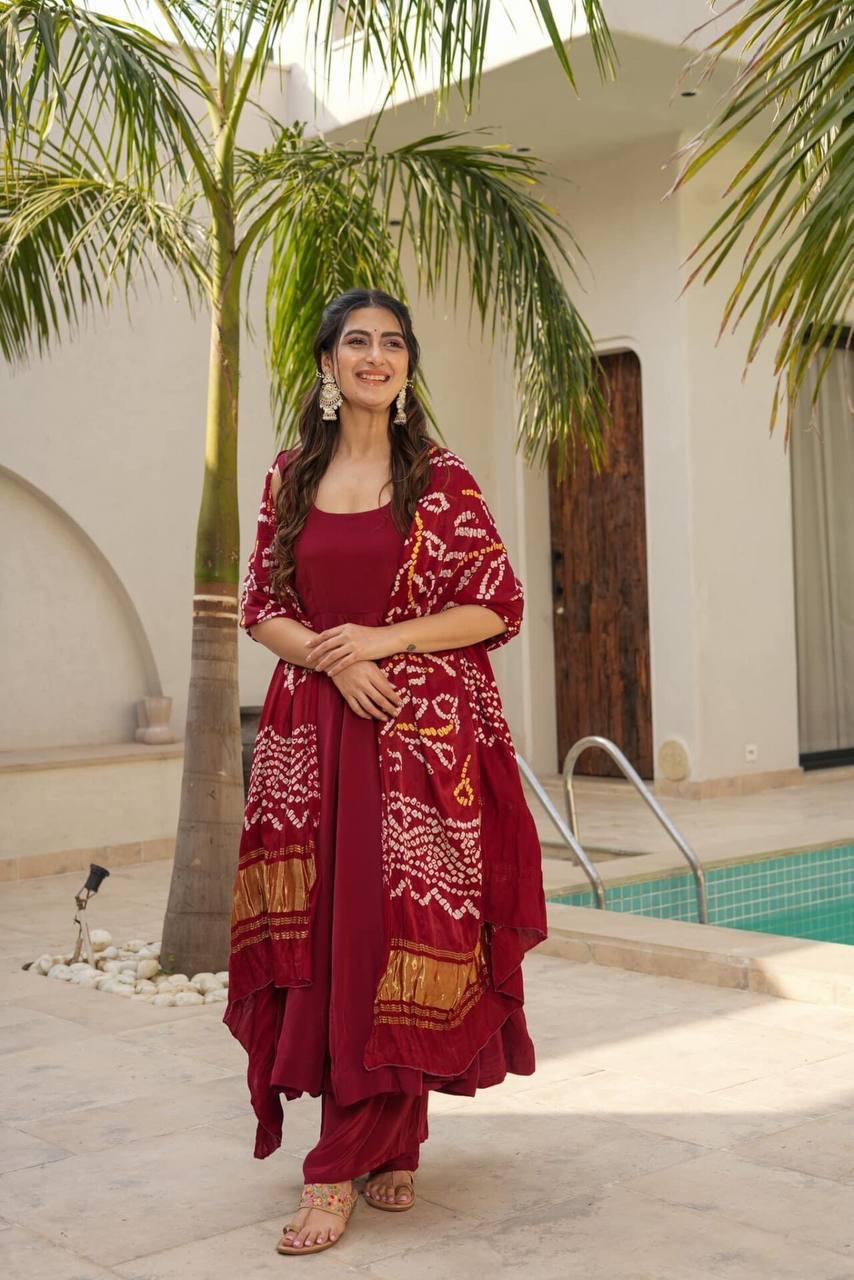 Red Color Beautiful Silk Suit Gown For Small Family function