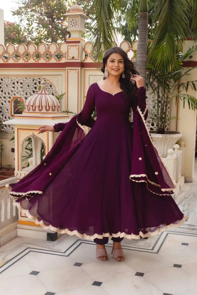 Purple Color Anarkali Gown In Georgette Fabric