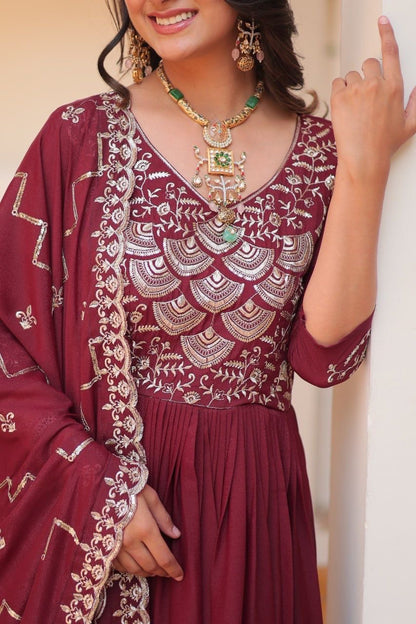 Maroon Color Beautiful Anarkali Dress in Georgette Fabric