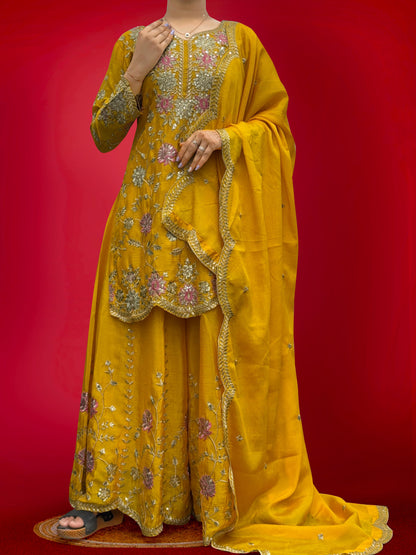 Buy Now Beautiful Partywear & Wedding Wear Plazzo Suit in Chinon Fabric