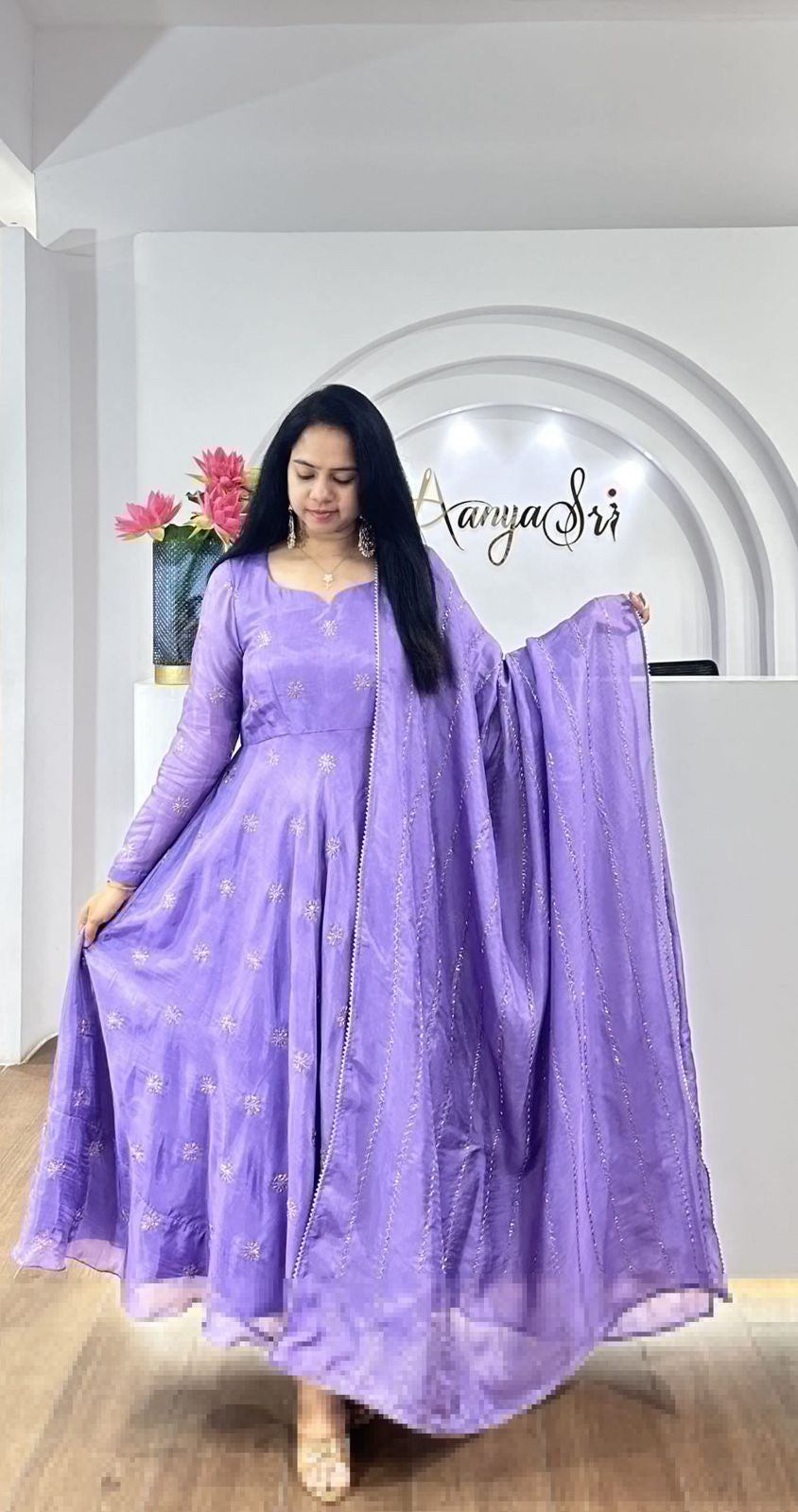 Beautiful Anarkali Gown in Chinon Fabric For Daily Wear Use in Light BLue Color