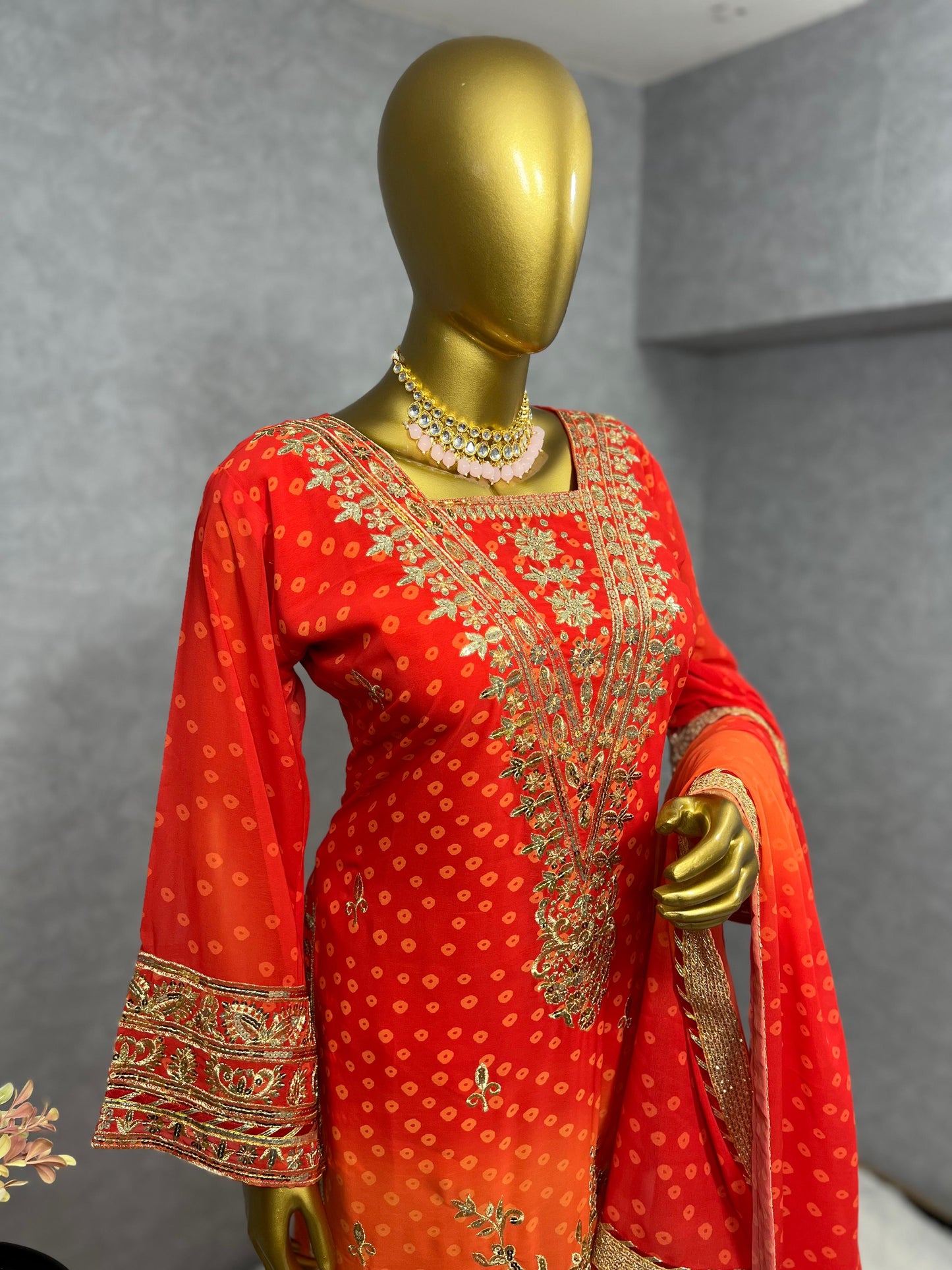 Beautiful Red Orange Color Georgette Fancy Suit