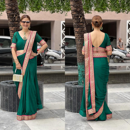 Ready To Wear Pocket Saree With Lace Border Work And Fully Stitched