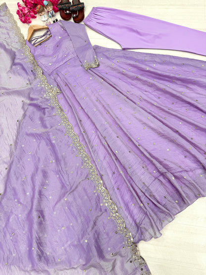 Purple Color Beautiful Crush Silk Gown