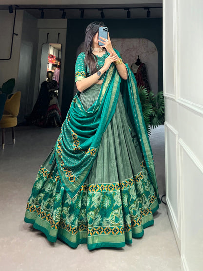 Silk fabric Lehenga Choli with Floral Print with 3.8 meter ghera of lehenga