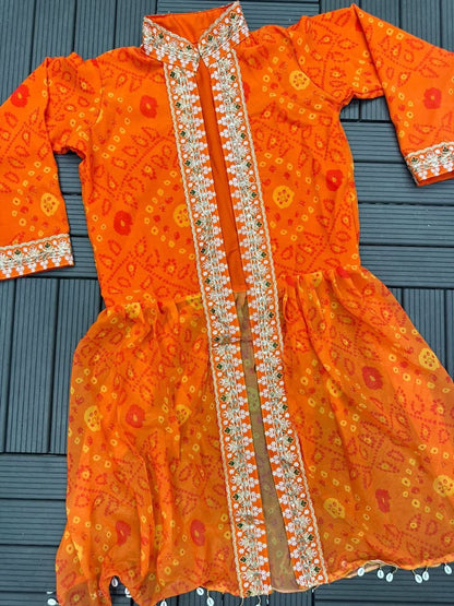 Trending Party Wear Shrug Lehenga In Orange Color in Gerogette Fabric