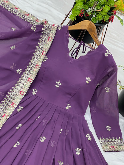 Purple Color Beautiful Anarkali Gown in Georgette Fabric