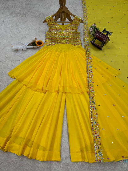 Yellow Color Beautiful Georgette Fabric PLazo Suit