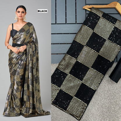 Black Color Beautiful Partywear Saree In Georgette Fabric Buy It now