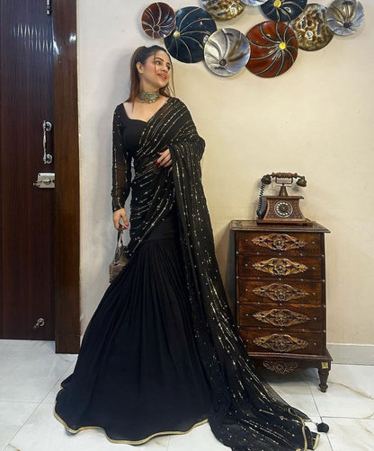 Black Color Lehenga Choli in Georgette Fabric