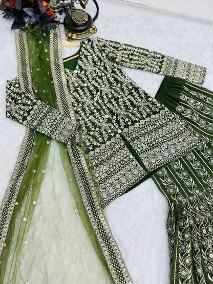 Green Color Sharara in Georgette Fabric