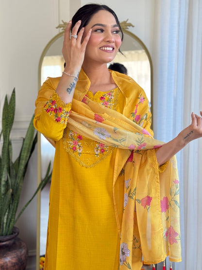 Yellow Color Silk Suit For Small Kitty Party